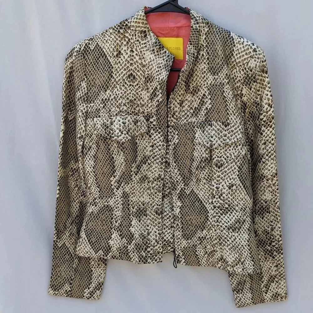 Flores & Flores Women's Snake Print Silk Blend Zip Jacket Set Size 6 Lined